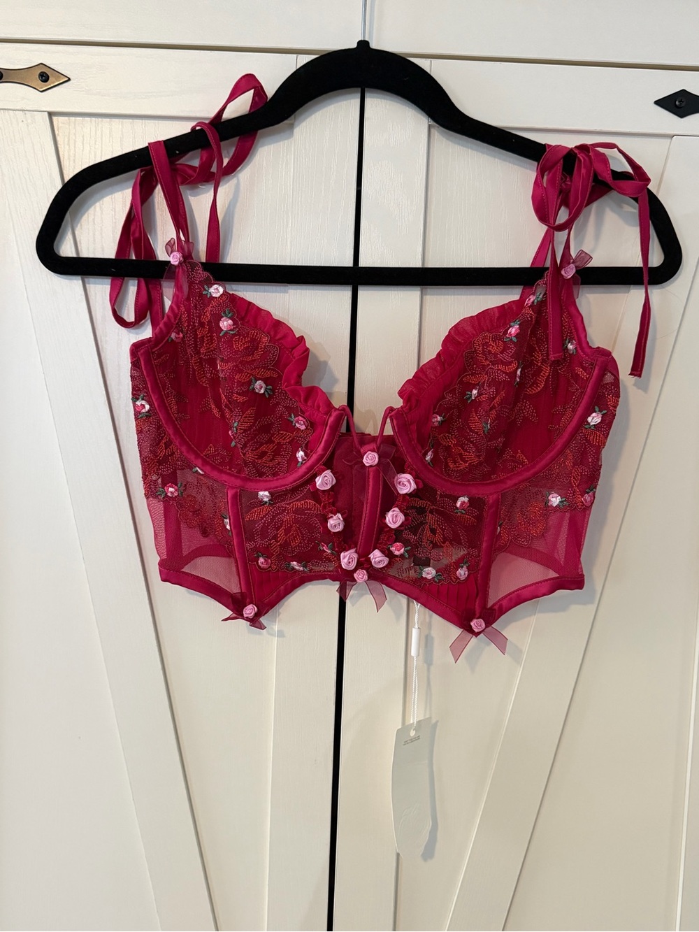 For Love and Lemons NWT Women's Floral Embroidered Bustier Bra - Fuchsia Pink